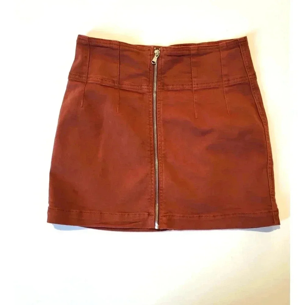 Free People We The Free Womens Denim Zip Front Mini Skirt Maroon